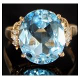 18kt Gold Natural Blue Topaz & Diamond Ring