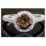 Round Brilliant Sultanite Color Change Halo Ring
