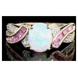 8Elegant Opal & Pink Topaz Dinner Ring