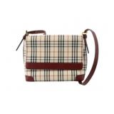 Burberry Maroon Leather Nova Check Shoulder Bag