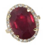 14k Gold 9.76 ct Oval Ruby & Diamond Ring