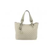 GUCCI GG Cream Leather Tote Bag
