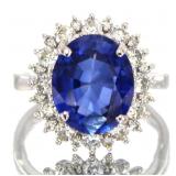 14kt Gold 6.10 ct Oval Sapphire & Diamond Ring