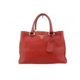 PRADA Red Leather Designer Shoulder Baf