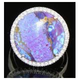 Round Natural Purple Turquoise Halo Ring