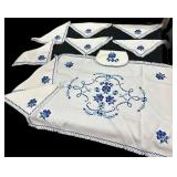 Blue Cross Stitched Napkin Set