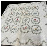 94.5 ï¿½ Square Handmade Cross Stitched Bird Quilt