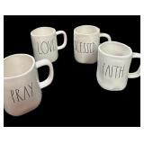 (4) RAE DUNN Mugs: PRAY, FAITH, LOVE, BLESSED
