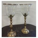 Pair Brass & Glass Candle Holders