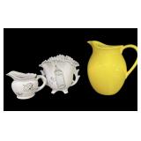 Yellow Pitcher & 2 Pc Pink Decorator Pieces