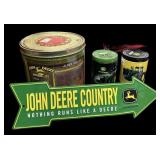 John Deere Country Arrow Sign & (3) Tins