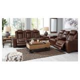 Ashley Backtrack Leather PWR Reclining Sofa & Love