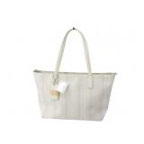 COACH White & Beige Striped Tote Bag