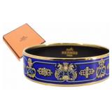 HERMES Blue Enamel Wide Bangle Bracelet