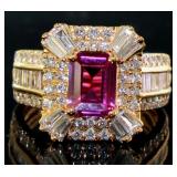 Emerald Cut 2.70 ct Tourmaline & Lab Diamond Ring