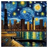Starry Night Over Chicago Skyline by Charis