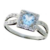 Round Natural Blue Topaz & Diamond Ring