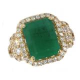 14k Gold 4.05 ct GIA Emerald & Diamond Ring
