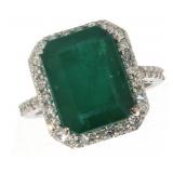14k Gold 8.90 ct Natural Emerald & Diamond Ring