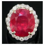 14kt Gold 15.28 ct Oval Ruby & Diamond Ring