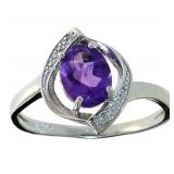 Genuine 1.11 ct Amethyst & Diamond Ring