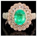 14k Gold Oval 2.62 ct Emerald & Diamond Ring