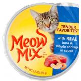 (12) 2.75 Oz Cups Meow Mix Cat Food-Real tuna &