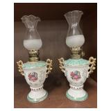 Pair Colonial Style Oil Lamps