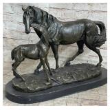 16" Horse & Foal Bronze Statue By Milo