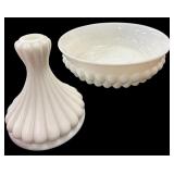 Vintage Milk Glass Bowl & Candle Holder