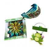 Large Metal Spinner, Bird & Welcome Frog