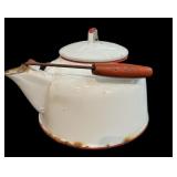 Vintage White & Red Enamelware Tea Kettle