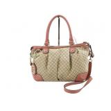 GUCCI Beige & Pink Canvas 2 Way Shoulder Bag