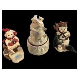 Musical Porcelain Snowman, Fishing Snowman &