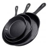 3 Pc SimpleChef Cast Iron Skillets