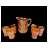 Beautiful Carnival Pitcher & Glasses