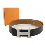 HERMES Black Leather H Logo Belt