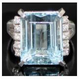 Platinum 10.26 ct Aquamarine & Diamond Ring
