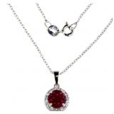 Round 2.50 ct Ruby & Diamond Halo Necklace