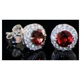 Genuine Garnet Halo Stud Earrings