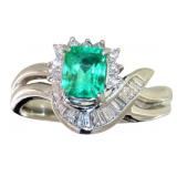 Platinum 1.14 Natural Emerald & Diamond Ring