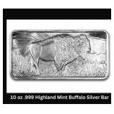 10oz - Highland Mint Buffalo Silver Bar