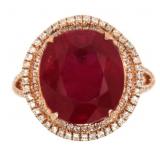 14kt Rose Gold 10.70 ct Ruby & Diamond Ring
