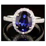 14K White Gold 4.04 ct Sapphire and Diamond Ring