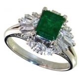 Platinum 1.61 ct Natural Emerald & Diamond Ring