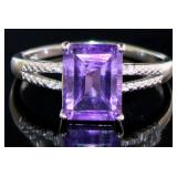 Emerald Cut 4.01 ct Amethyst & Diamond Ring