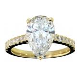 14k Gold 3.25 ct Pear Cut Lab Diamond Ring