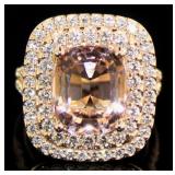 Quality 6.56 ct Morganite & Diamond Halo Ring