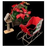 Poinsettia Arrangement, Sleigh & Bird House