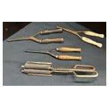 Vintage Wood Handled Curling Irons & Medical Tool